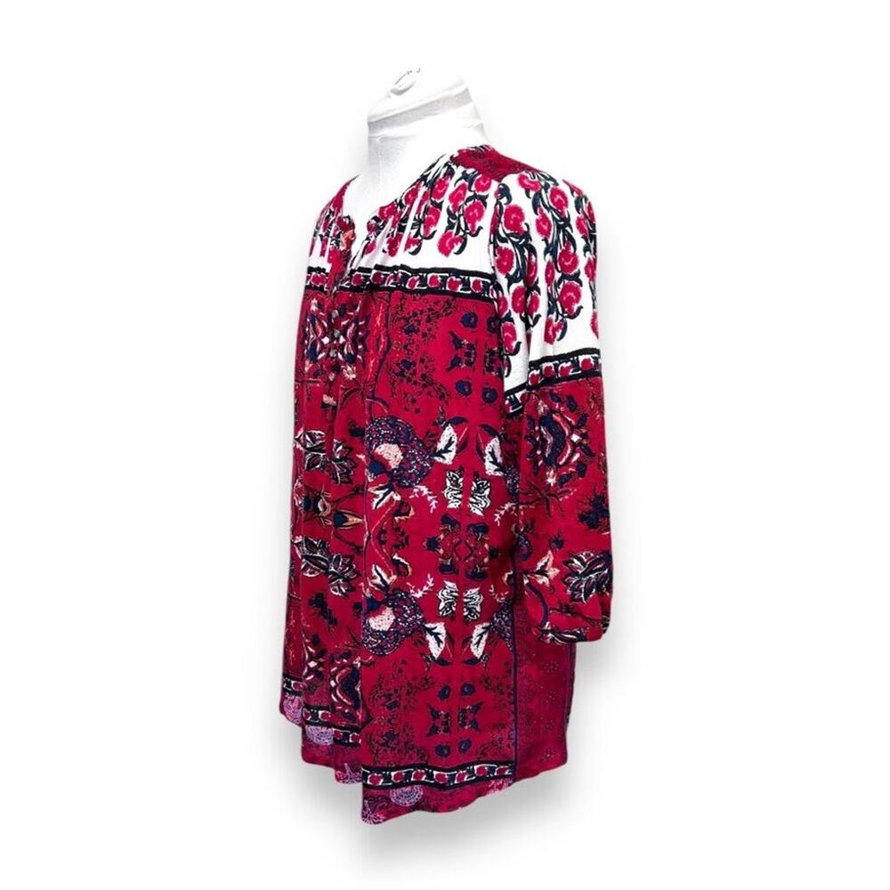Lucky Brand Women’s 3/4 Sleeve Peasant Blouse Casual Floral Paisley Boho Red 2X - Picture 2 of 10